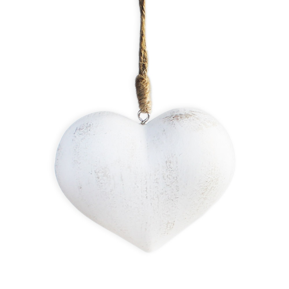 Srdce závěs dřevo 13cm bílá patina